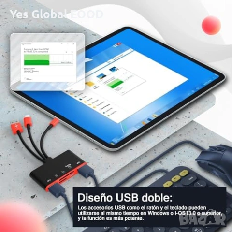 5-в-1 четец за карти памет USB OTG SD/Micro SD, снимка 3 - Друга електроника - 53231397