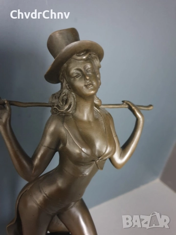 36см-3кг Gory статуетка/френска бронзова скулптура/Арт Нуво фигура кабаретна танцьорка, снимка 8 - Статуетки - 52469281