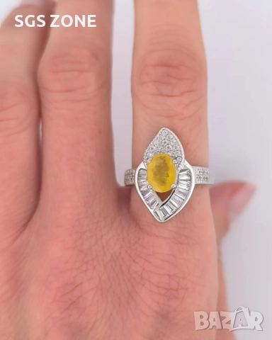 сребърен пръстен с естествен син или жълт сапфир, рубин, снимка 3 - Пръстени - 52278556