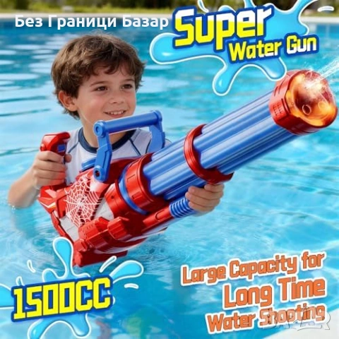 Нов Автоматичен воден пистолет Spider 1500ml LED светлини звук деца игра, снимка 5 - Други - 53644477