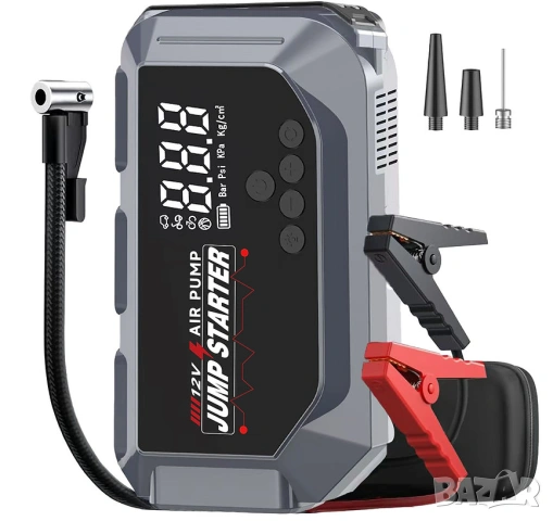 Комбиниран Jump Starter (бичѐ), 12000 mAh, Power Bank, 150 PSI компресор и LED фенер 