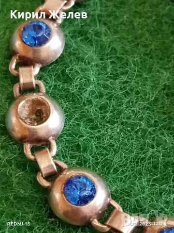 Сребърна тенис гривна инкрустирана с сини камъни майсторска изработка 51813, снимка 6 - Гривни - 52918634