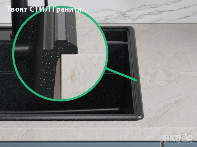 Графит кухненска гранитна мивка Ню Йорк 50 Multispace 480 x 530 мм, снимка 5 - Мивки - 51286152