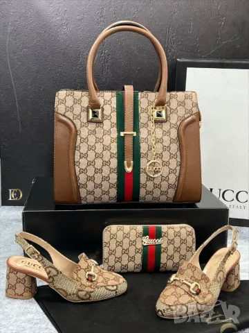 дамски обувки на ток, чанта и портмоне gucci , снимка 4 - Чанти - 46940587