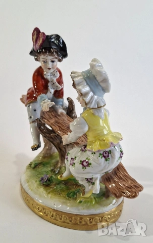 Порцеланова фигурка с момче и момиче на люлка - Volkstedt, Германия, снимка 4 - Статуетки - 53738958