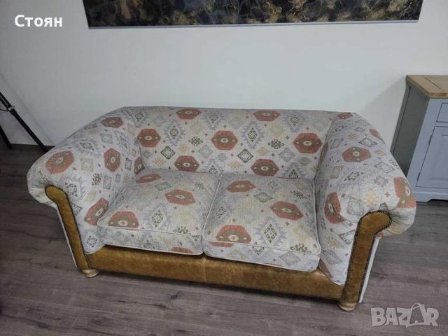 Комплект дивани тройка и двойка от плат и кожа тип Честърфийлд, снимка 3 - Дивани и мека мебел - 46474621