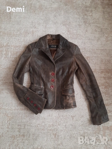Дамско кафяво кожено яке. Винтидж , снимка 2 - Якета - 53842802