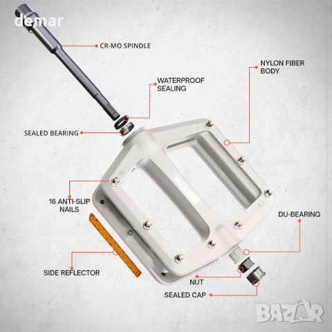 IMPALAPRO - Велосипедни педали със светлоотразители от найлоново влакно със закрепен лагер 9/16", снимка 3 - Части за велосипеди - 45716693