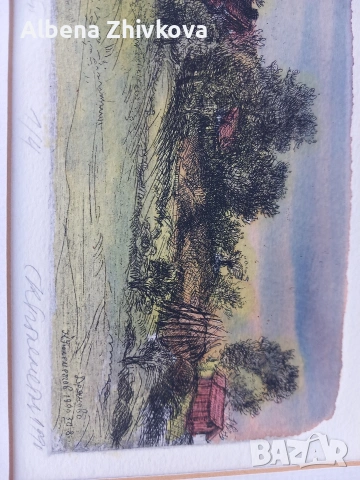 Авторска цветна графика Рамкирана в паспарту, снимка 9 - Картини - 53644885