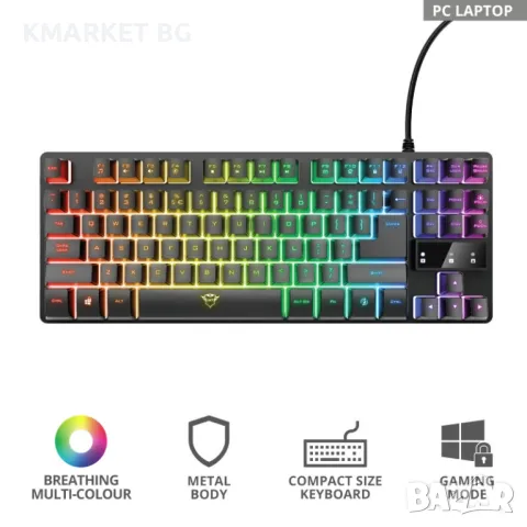 TRUST GXT 833 Thado TKL Gaming Keyboard US Геймърска Клавитура, снимка 2 - Клавиатури и мишки - 49369046