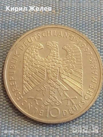 Сребърна монета 10 дойче марки 1997г. ФРГ тема 200г. От рождението на поета Хайнрих Хайне 51719