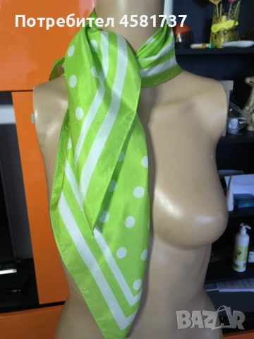 Копринен шал LDADPR в цвят лайм, снимка 3 - Шалове - 51717805