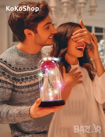 Роза в стъкленица с LED светлини – елегантен подарък, снимка 3 - Декорация за дома - 53166640