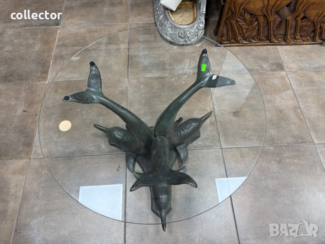 Бронзова фигурална масичка за кафе с ДЕЛФИНИ. №7648, снимка 3 - Антикварни и старинни предмети - 52563205
