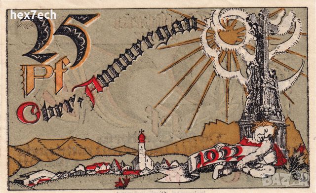 ❤️ ⭐ Notgeld Oberammergau 1921 25 пфенинга UNC нова ⭐ ❤️, снимка 2 - Нумизматика и бонистика - 45351407