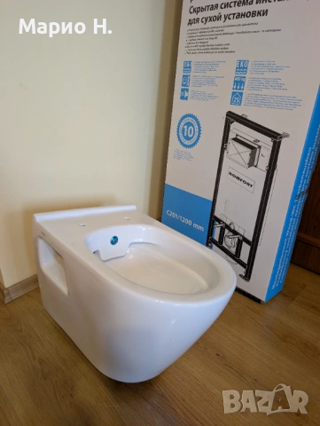 Комплект тоалетна с биде, структура за вграждане и тоалетна седалка в гаранция (чисто нови)