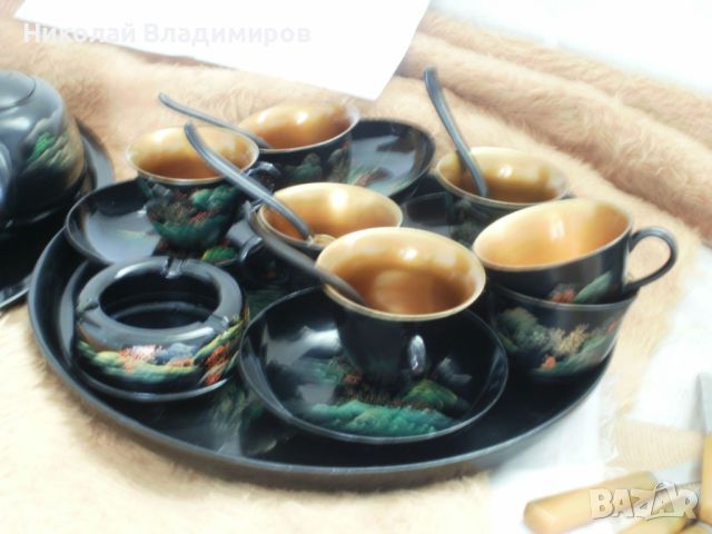 Китайски сервиз от дърво кани и чаши и табли 2 бр., снимка 1 - Сервизи - 46418688