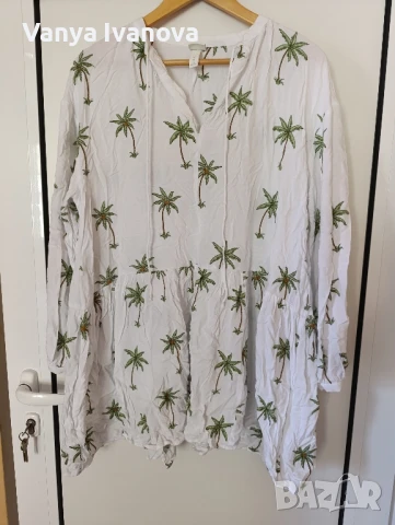 H&M бяла рокля с палми