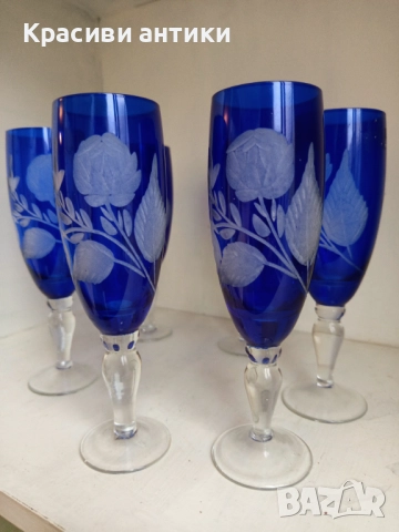 Кристални чаши Бохемия, колекционерски, високи, рьчна изработка, снимка 3 - Антикварни и старинни предмети - 52371671