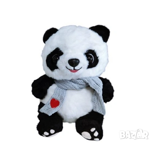 Плюшена панда с шал 22 см – сладък подарък