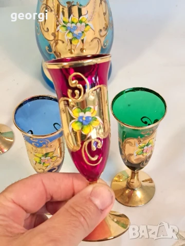 декантер със шест чаши Murano с 24к позлата уникат, снимка 7 - Сервизи - 50852254