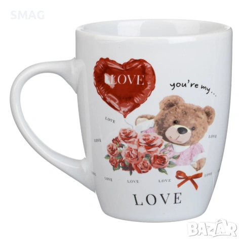 Овална порцеланова чаша бяла с мече и балон сърце – 350 мл_1245969, снимка 2 - Чаши - 53415219