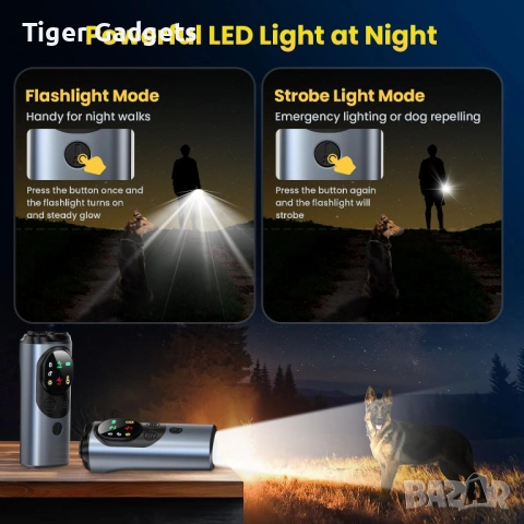 Anti Bark Device for Dogs – ултразвуков кучегон против лай с 3 излъчвателя и LED светлина, снимка 4 - За кучета - 53904236