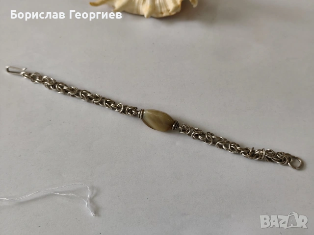 Сребърна гривна с ахат 950, снимка 4 - Гривни - 53945252