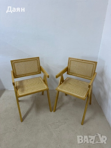 Комплект от 2 стола Costway от ратан с рамка от естествен бамбук - естествен цвят, снимка 4 - Столове - 53706664