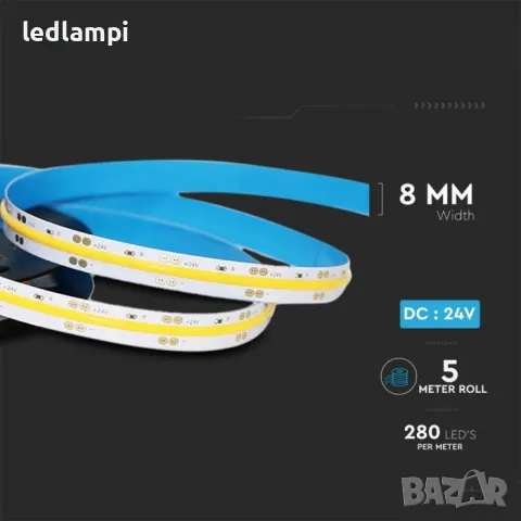 LED лента COB 24V 280LED Неутрално Бяла Светлина, снимка 4 - Лед осветление - 49221303