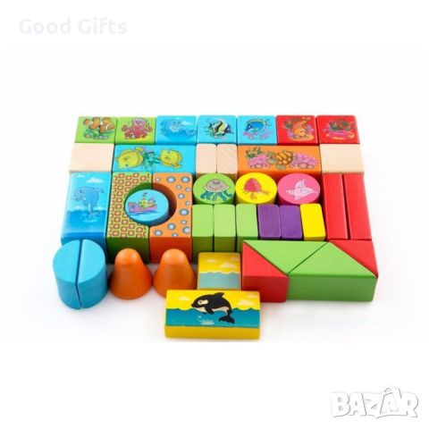 Дървен цветен конструктор купчета с морски животни, 38 части, снимка 4 - Конструктори - 45960959