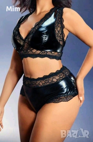  Резервирани 3XL К-т Сутиен/бюстие / и бикина от еко кожа и дантела 