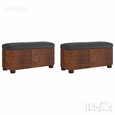vidaXL Пейки за съхранение, 2 бр, с кафяви възглавници, 69 см, папур(SKU:351813, снимка 1 - Градински мебели, декорация  - 45876682