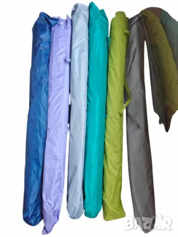 Кръгъл плажен чадър 2.40 м с чупещо се рамо, UV защита и прозорче за вятър, снимка 8 - Градински мебели, декорация  - 50026378