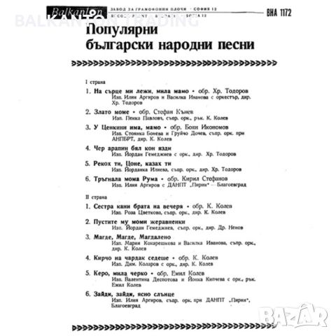 Популярни български народни песни-БАЛКАНТОН-ВНА 1172, снимка 1 - Грамофонни плочи - 45568475