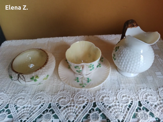 Комплект ръчно рисувани съдове Belleek Ирландия - 2, снимка 9 - Антикварни и старинни предмети - 53656456