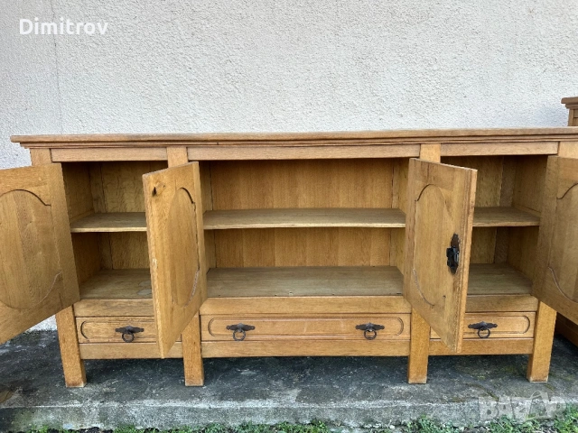 Голям масивен дъбов бюфет – 4 врати / 3 чекмеджета, снимка 5 - Бюфети - 53958747