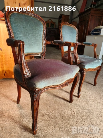 Дъбово кресло с дърворезба и плюшена дамаска , снимка 10 - Дивани и мека мебел - 53118174