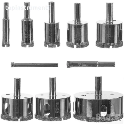 Комплект 10бр. диамантени боркорони за гранитогрес, стъкло, фаянс, 6-68мм, BIGSTREN, снимка 3 - Винтоверти - 46826758