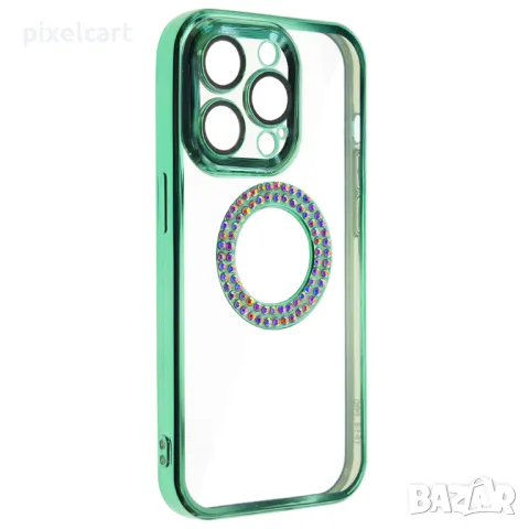 Силиконов калъф Diamond за iPhone 15 Pro, Зелен, снимка 1 - Калъфи, кейсове - 47916553