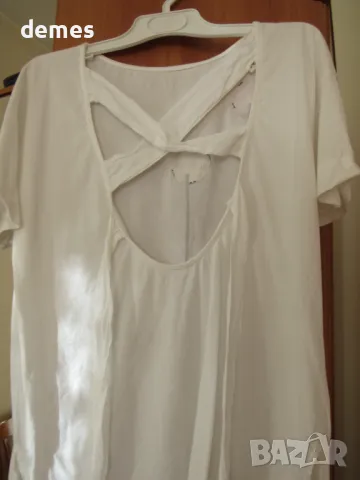 Дамска бяла тениска с бродерия и гол гръб, размер L, снимка 8 - Тениски - 49499084