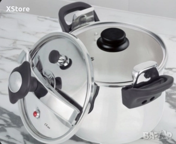 Тенджера под налягане Rosberg, 5л/7л/9л, Индукция, Неръждаема стомана, Стъклен и метален капак, снимка 6 - Съдове за готвене - 52507721