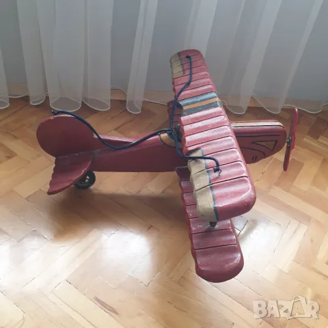 СТАР ГОЛЯМ РЪЧНО ИЗРАБОТЕН ДЪРВЕН САМОЛЕТ БИПЛАН, снимка 6 - Колекции - 50169963