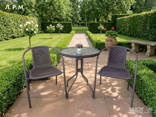 Градински комплект 2 стола с маса, снимка 2 - Градински мебели, декорация  - 53992620