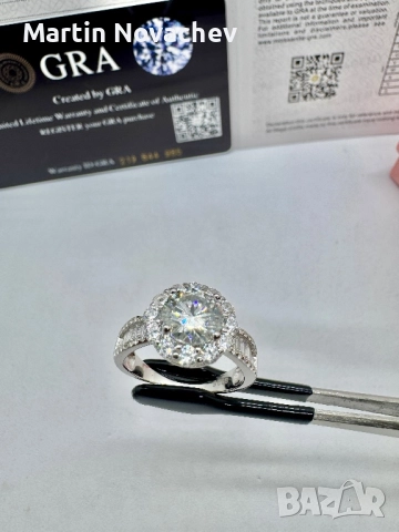 Сребърен пръстен с мойсанит (Диамант) 2 карата, снимка 12 - Пръстени - 52252905