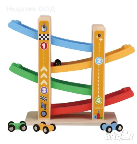 Дървена писта с автомобили, 31х10,5х25см.