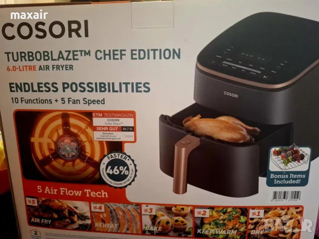 Фритюрник с горещ въздух Cosori TurboBlaze CAF-DC602, 6L, Черен*Безплатна доставка*Гаранция 2 години, снимка 2 - Фритюрници - 51078738