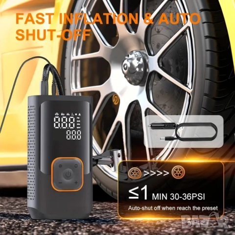 Компресор за гуми, захранване от гнездото за запалка - компактен, мощен, интелигентен , снимка 5 - Аксесоари и консумативи - 52099083