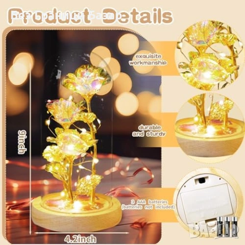 Нова декоративна Роза в стъклен купол LED подарък за мама приятелка жена, снимка 2 - Декорация за дома - 53927319