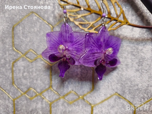 "Purple Orchid" Тези изящни обеци съдържат истинска мини орхидея в красиви розово-лилави нюанси, снимка 6 - Обеци - 53870061